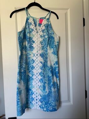 Lilly Pulitzer Blue & White Floral Halter Mini Dress